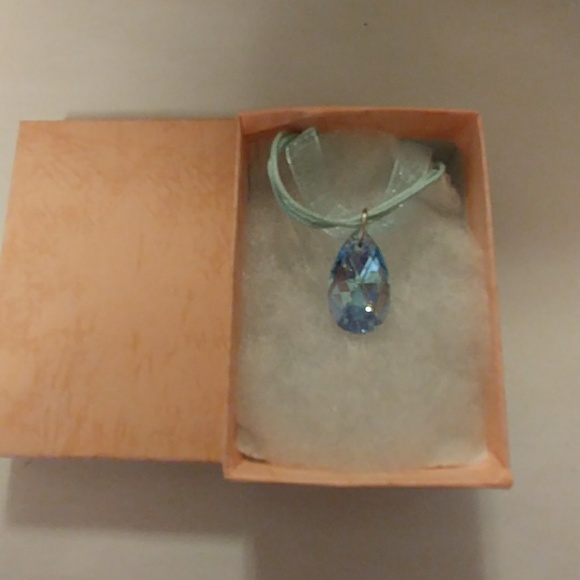 Aqua Blue Crystal Teardrop Necklace - Picture 8 of 8
